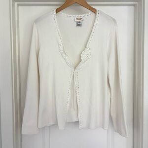 Vintage Talbots White Tie Front Cardigan Size XL